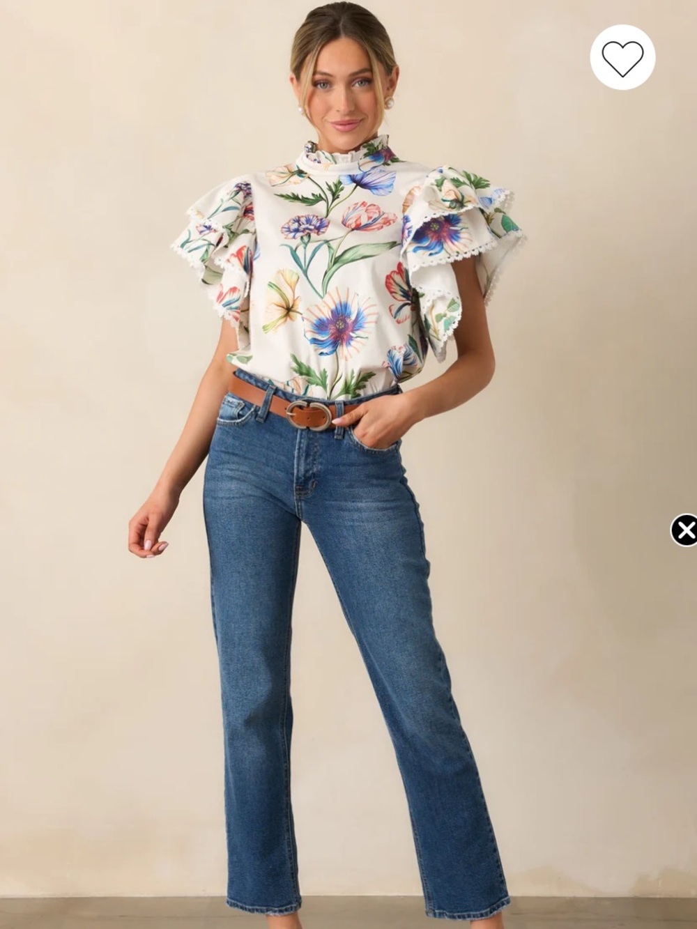PROSPERINA BLAIR IVORY MULTI FLORAL PRINT COTTON RUFFLE TOP